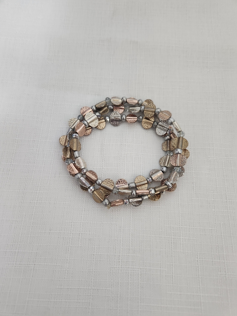 Tri-Tone Beaded Coil Bracelets- Rose Gold, Silver & Gold